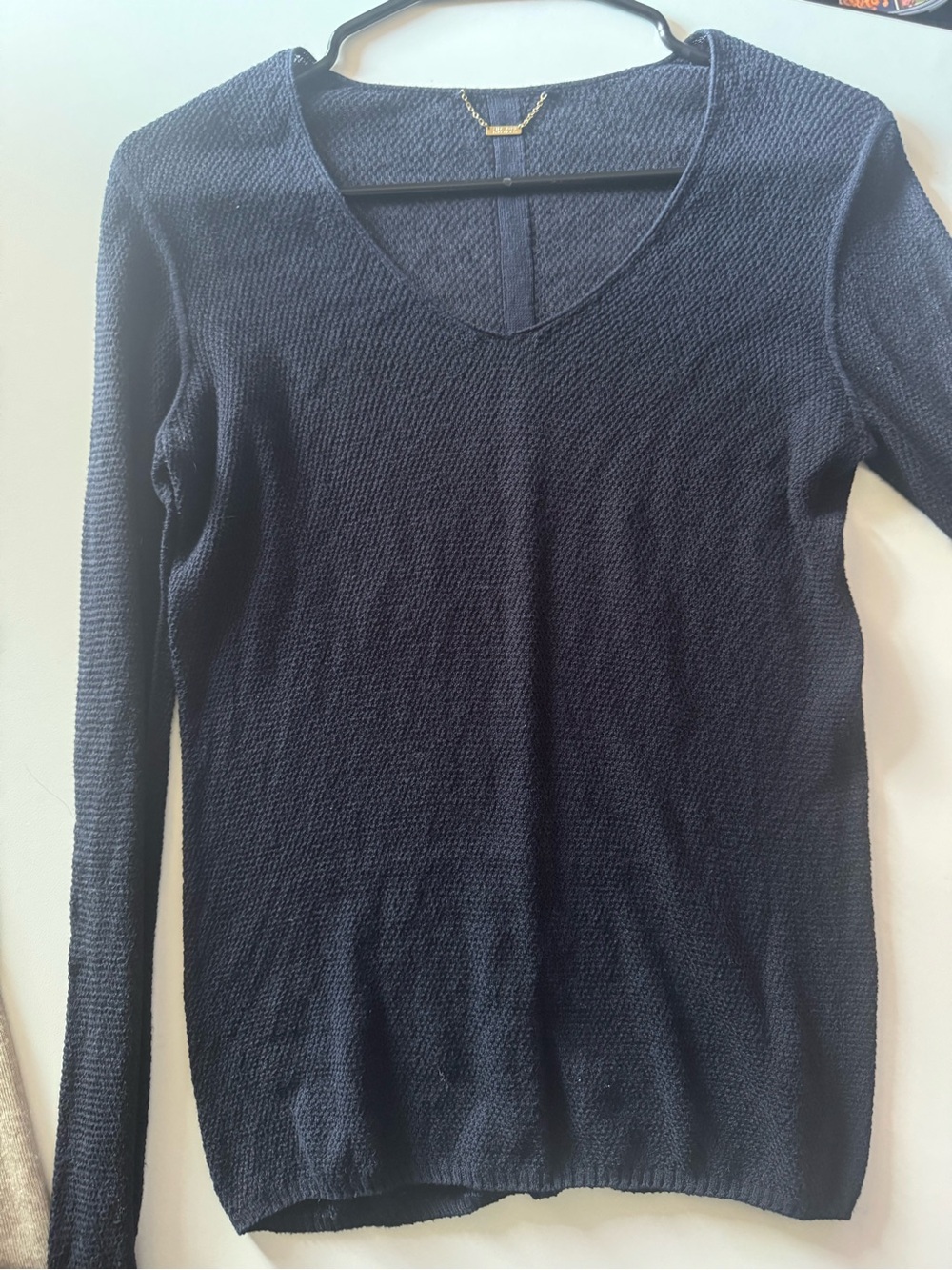 The Row Navy Cashmere Sheer Knit Sweater V-Neck